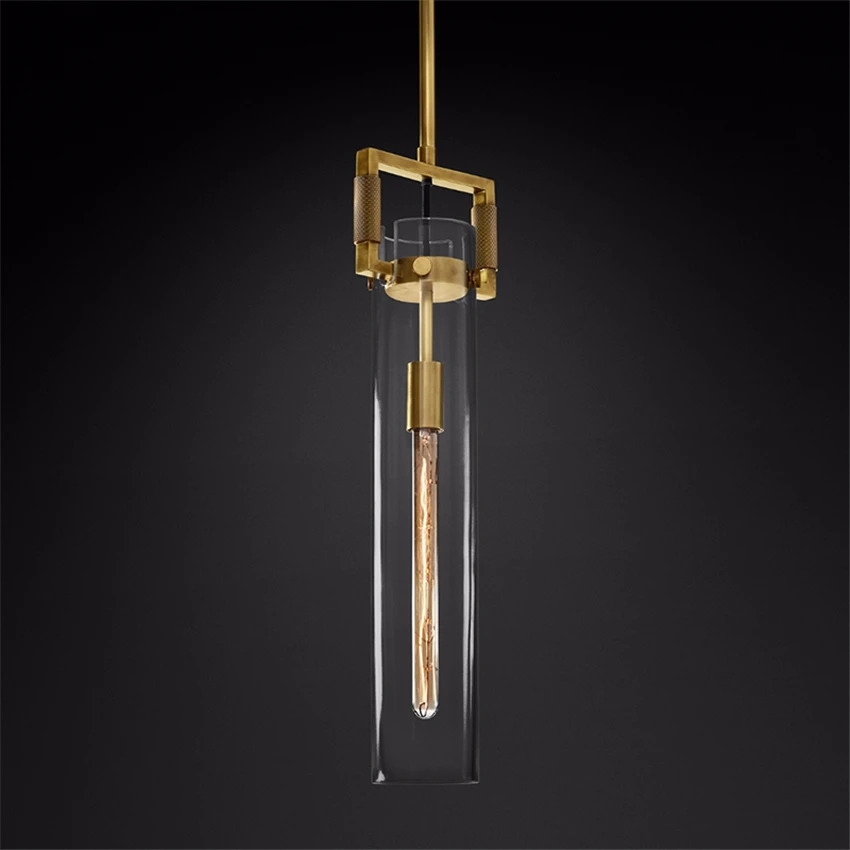Online American Long Tube Glass Rh Lampade A Sospensione Camera Da Letto Soggiorno Studio Retro Rame Arte Sala Da Pranzo Bar E14 Lampade A Sospensione