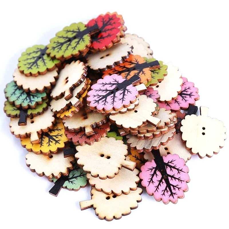 

2021 Colorful Tree Shaped Button Mixed Wooden Buttons DIY Sewing Clothing Accessories Handmade Scrapbooking Crafts Supplies