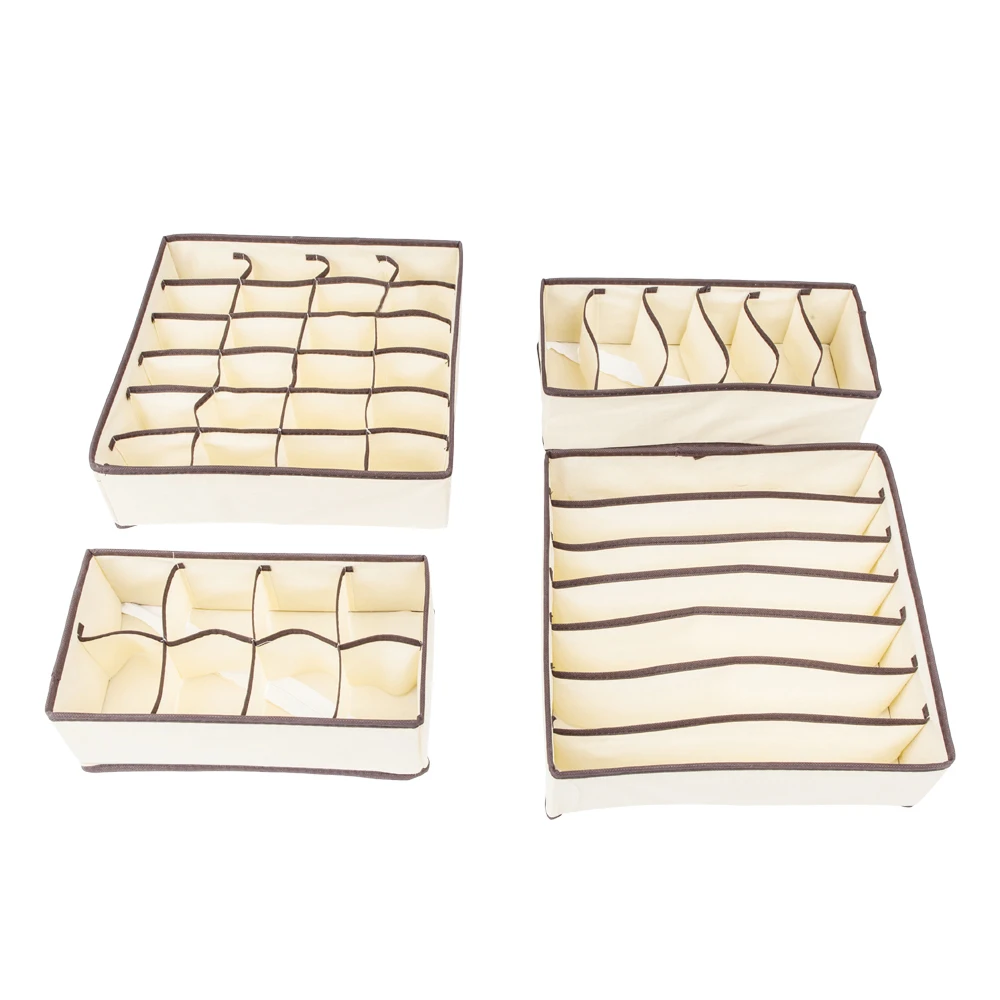 

4pcs Non-woven Fabrics Storage Boxes Beige Underwear socks storage finishing box LB88