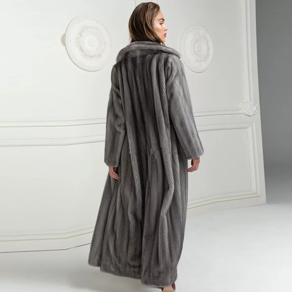BFFUR 130cm Long Natural Mink Fur Coats Real Winter Fashion Whole Skin Mink Fur Jackets High Quality Luxury Mink Fur Coat Women