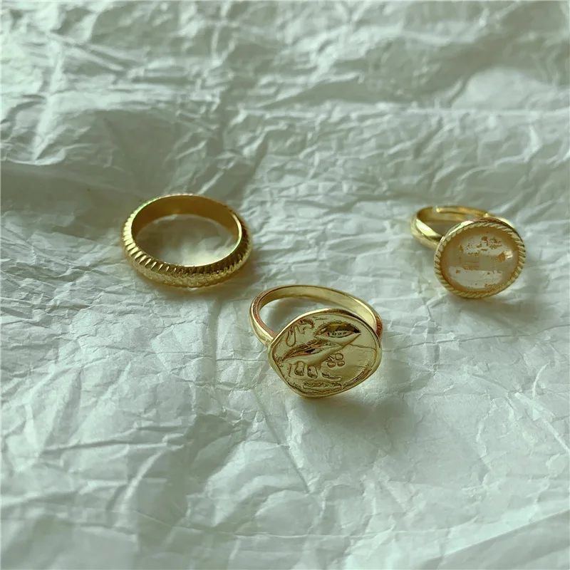 Женское Винтажное кольцо в стиле барокко золотистое круглое форме диска |