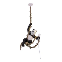 creative resin panda light animal loft industrial kitchen light fixture hemp rope hanging lamp restaurant home decor luminaire