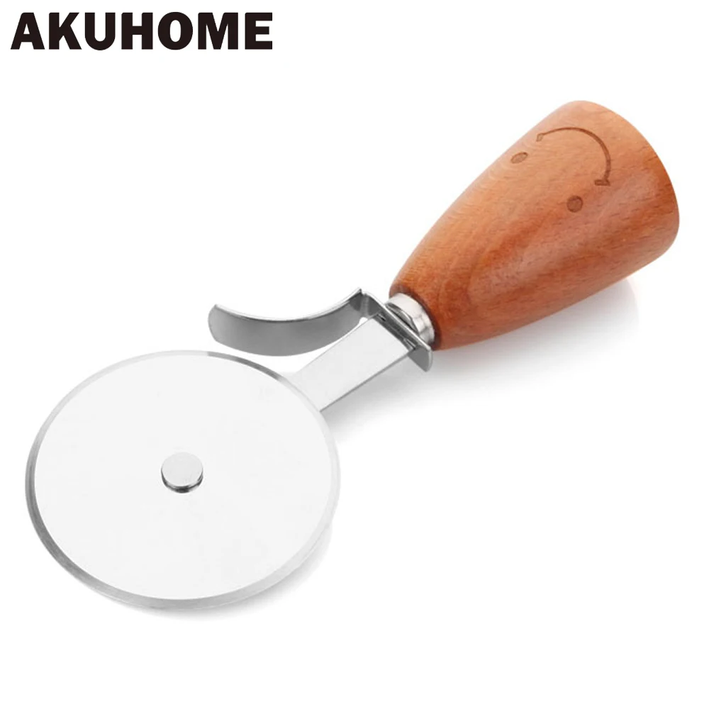 Смайлик из нержавеющей стали резак для пиццы круглой формы деревянная ручка