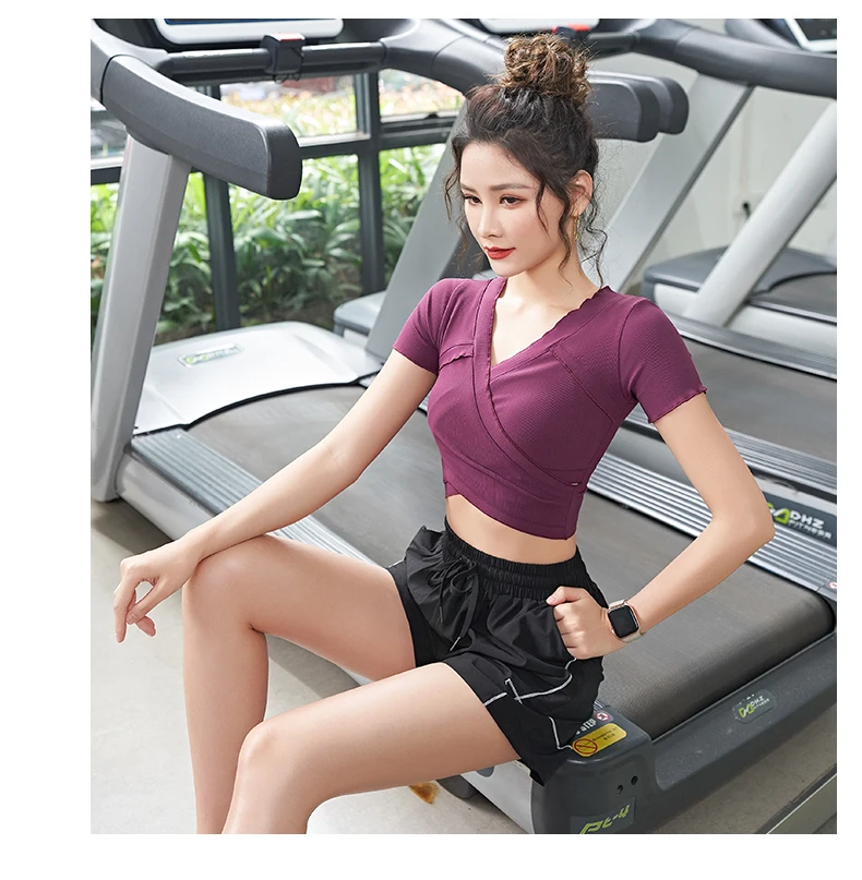 

Sports T-shirt women's short navel exposed sexy gym running fitness clothes thin section breathable thin yoga clothes spring and