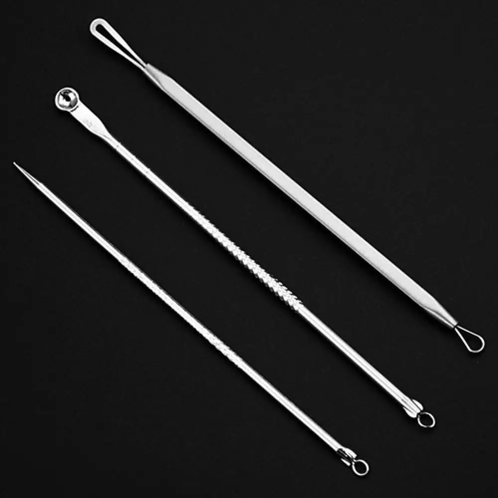 

50% Hot Sale 3 Pcs Face Care Stainless Steel Blackhead Blemish Acne Extractor Remover Set