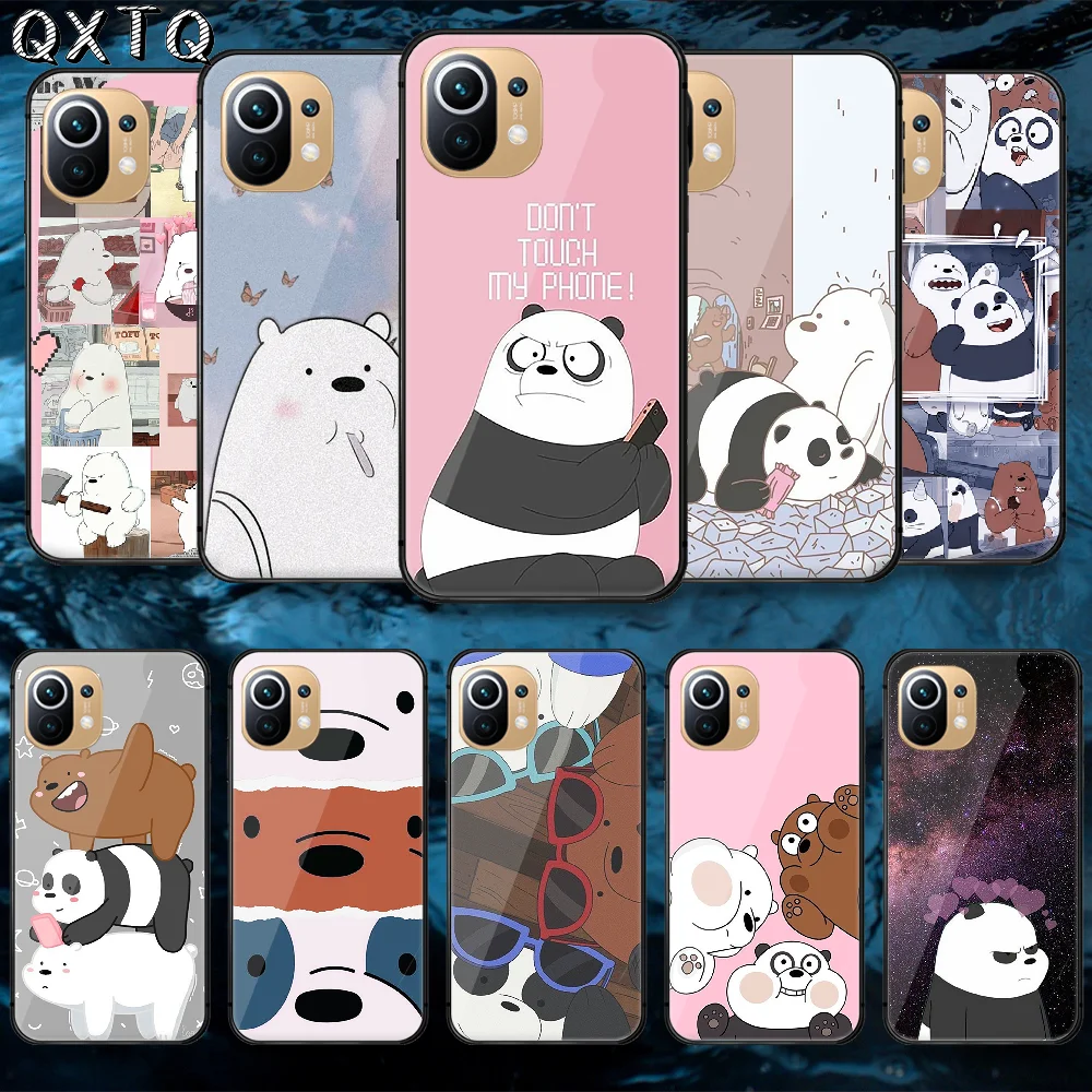 

QXTQ Three Bare Funny Bear Tempered Glass Phone Case Cover For Xiaomi Mi Poco F2 F3 X3 Nfc A3 8 9 10 11 T Pro Lite Ultra