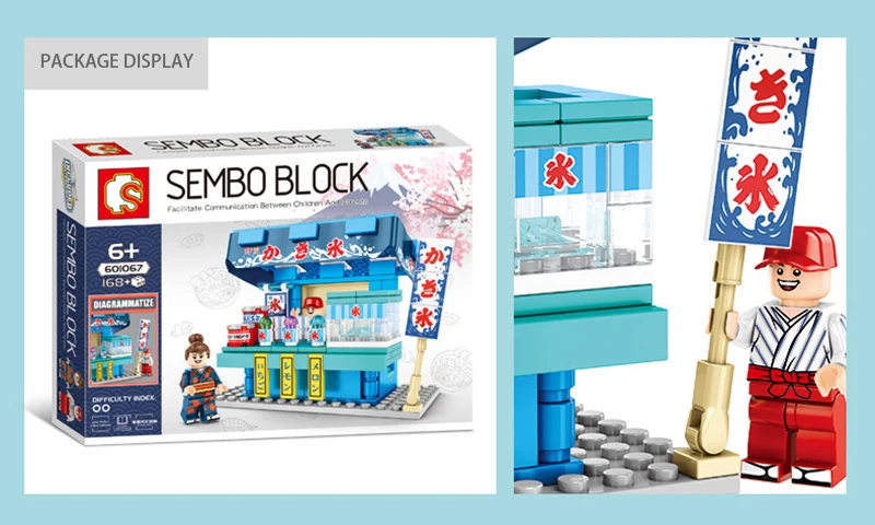 Sembo Street View of Japanese Snack Bar, мини городской уличный магазин, ресторан, набор, 3D модель, конструктор, игрушка для детей