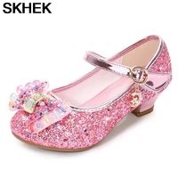 skhek girls leather wedding shoes baby childrens sequins princess enfants kids high heels dress party shoes for girls 26 38