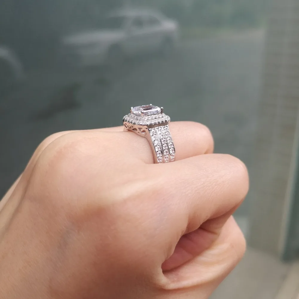 Newshe Свадебные Кольца для женщин классические ювелирные изделия 1,8 Ct Принцесса Cut AAA CZ Твердые 925 серебро кольцо для помолвки набор
