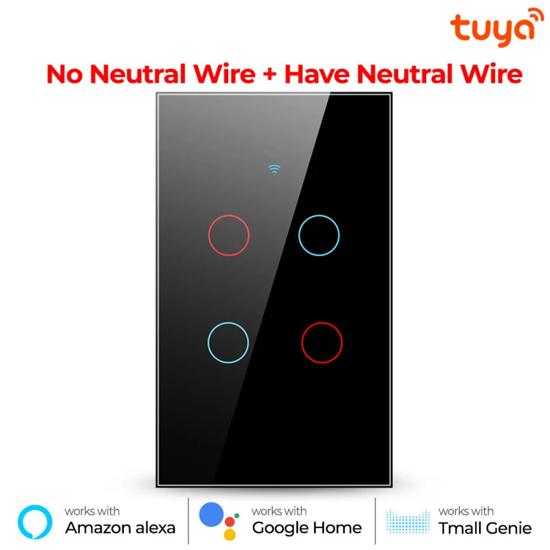 

Tuya WiFi+433MHZ Smart Light Touch Switch Home Light Wall Switches Remote Work With Alexa Google Home 1/2/3/4 Gang