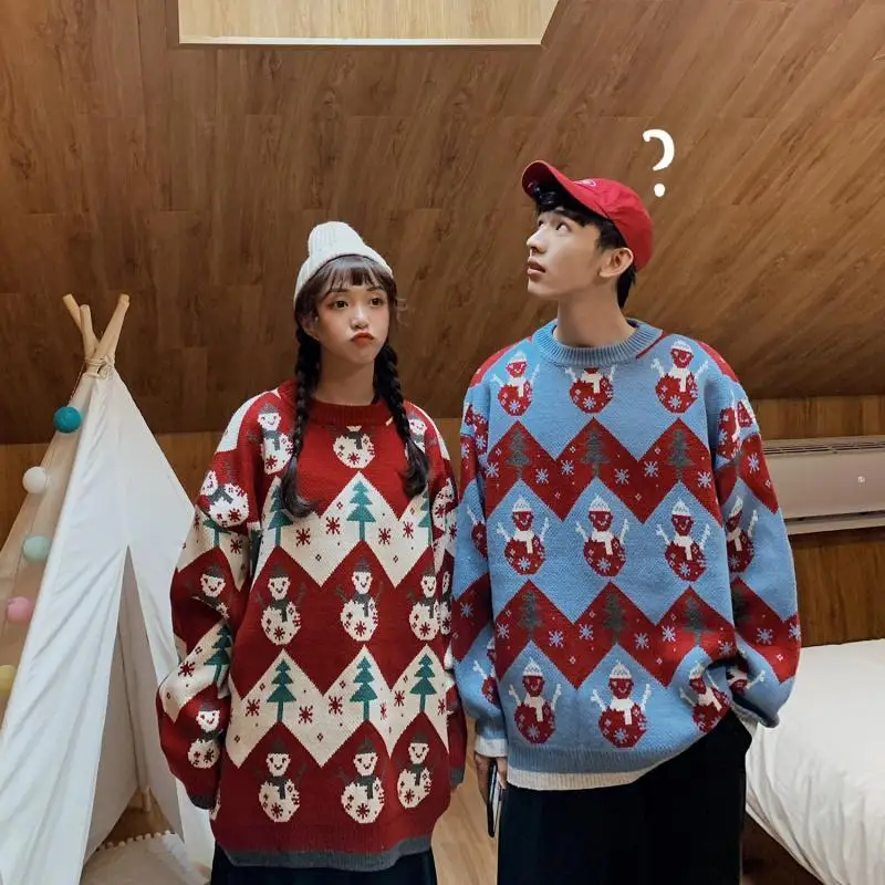 

Autumn And Winter New Ins Christmas Jacquard Pullover Sweater Harajuku Cute Long-Sleeved Jacket Men And Women Sweater Tide
