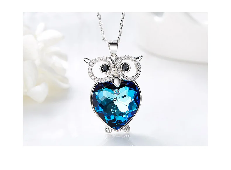 BOSCEN 925 Sterling Silver Pendant Necklace For Women Birthday Gift Colorful Owl Embellished With Crystals From Swarovski