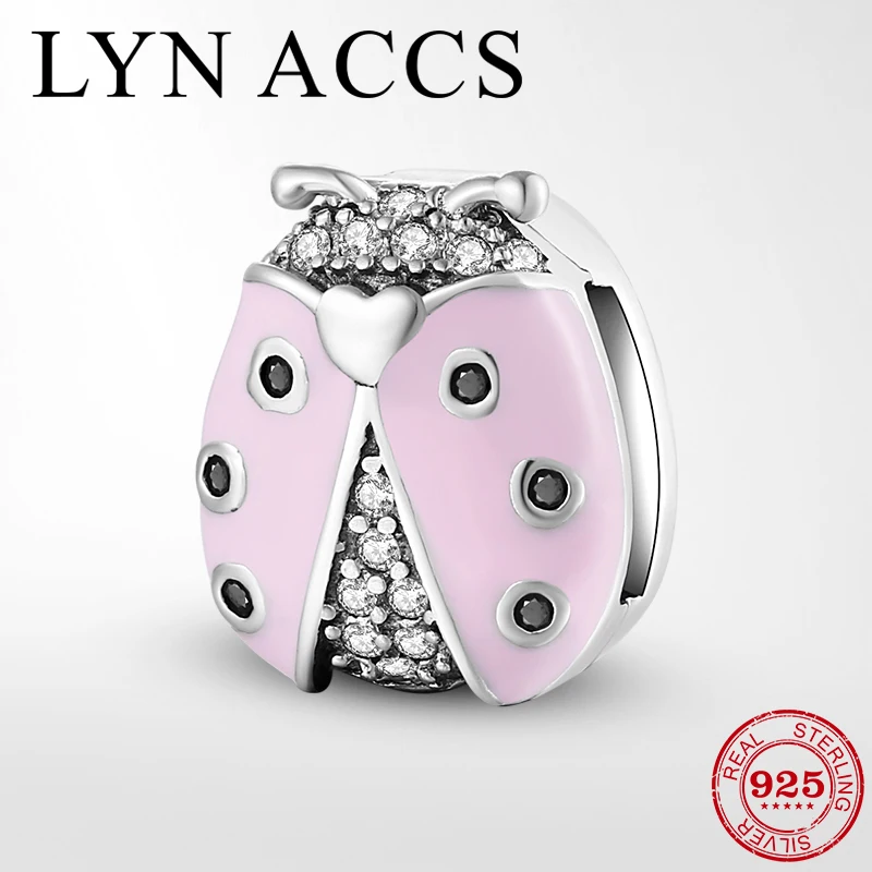 Новинка 2019 яркие серебристые розовые эмалированные фианиты божья коровка зажимы