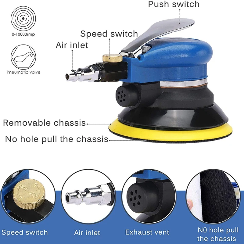 

5 Inch Air Random Orbital Sander 125 mm Dual Action Pneumatic Sander Air Sander & Polisher for Car and Metal