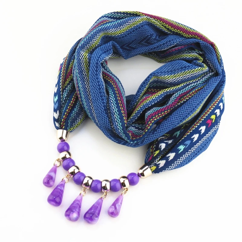 

Fashion Bohemian Ethnic Jewelry Pendant Chiffon Scarf Necklace For Women