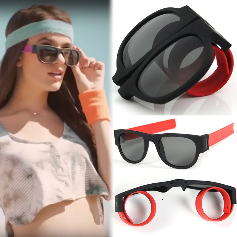 

Fancy Square Sunglasses Women Wrist Folding Sun Glasses Male Female Outdoor Sport Slap Foldable Wristband Shades Goggles