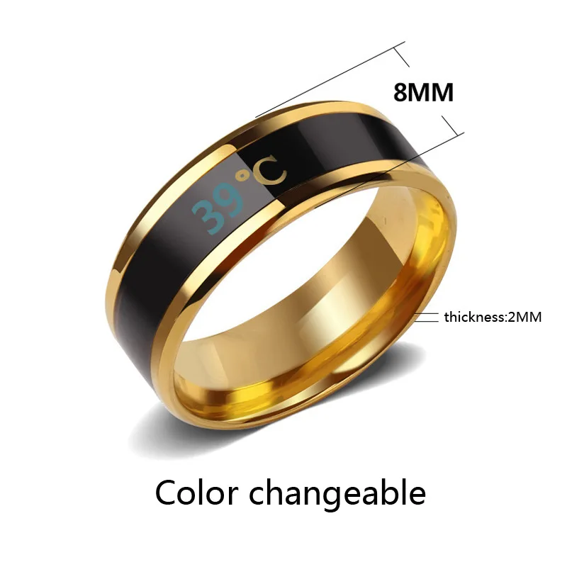 

New Intelligent Display Temperature Color Changing Ring Open Bottle Fashion Stainless Steel Ring Trinkets Jewelry Holiday Gift