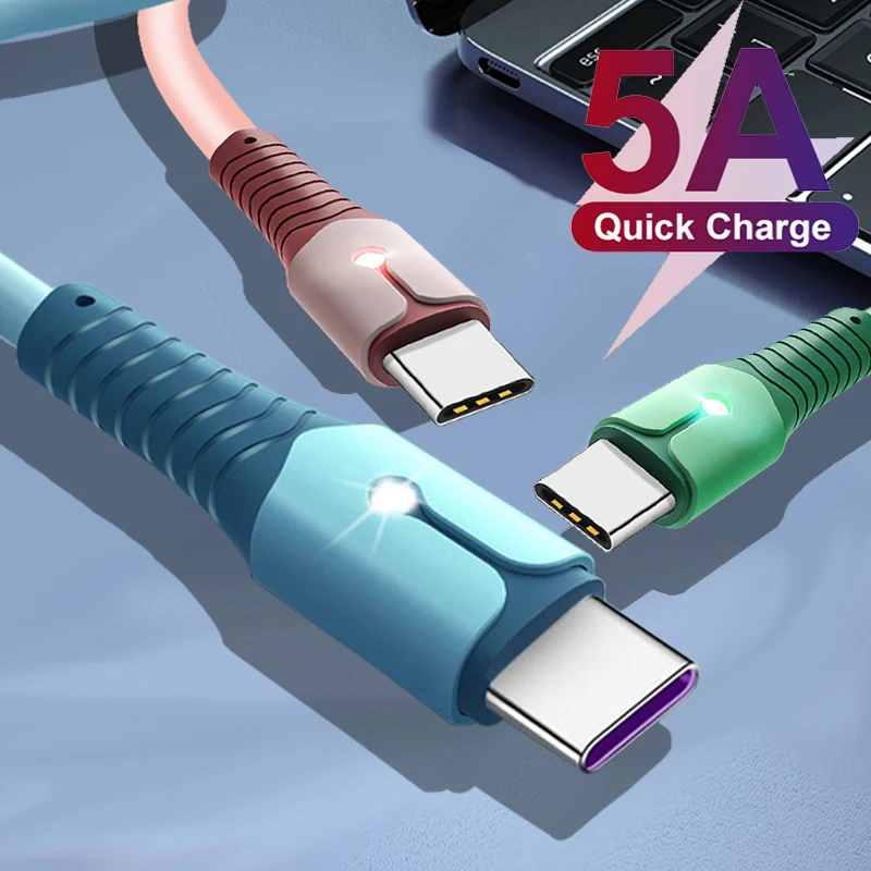 

Type C Fast Charging Cable 5A USB C Liquid Soft Silicone Mobile Phone Charger Data Cord For Xiaomi Mi 11 Samsung S21 Huawei P40