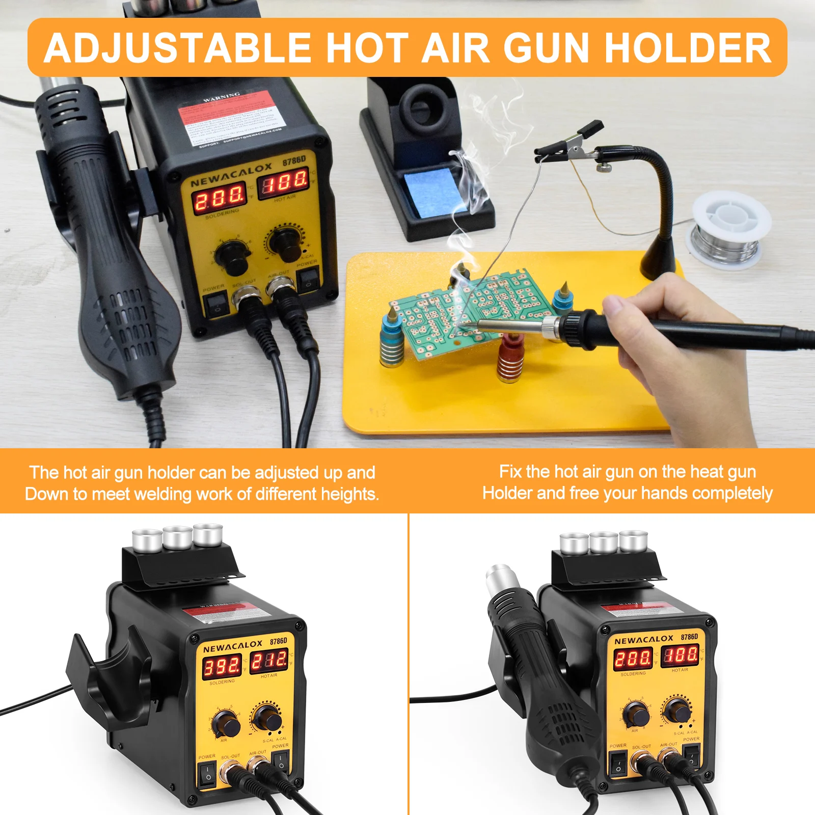 newacalox euus 2 in 1 soldering iron hot air rework station lcd digital soldering station for phone pcb ic smd bga welding set free global shipping