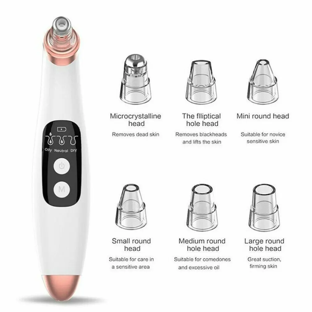 

Electric Blackhead Remover Pore Vacuum Suction Face Cleaner Tool With 6 Suckers ABS PC Three Adjustable Suction Levels