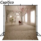 Capisco свадебный фон для фотосъемки в помещении с белым пианино и длинными занавесками цветочный свадебный романтический фон для фотосъемки