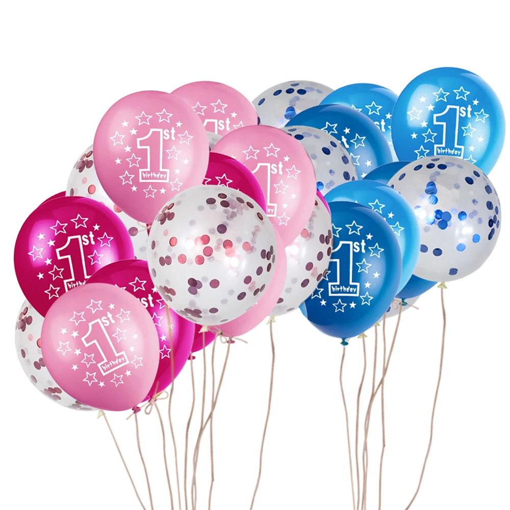 

10/15PCS Blue Pink 12 inch 1st Birthday Latex Balloon One 1 Year Old First Happy Birthday Decor Globos BabyShower Girl Boy Favor
