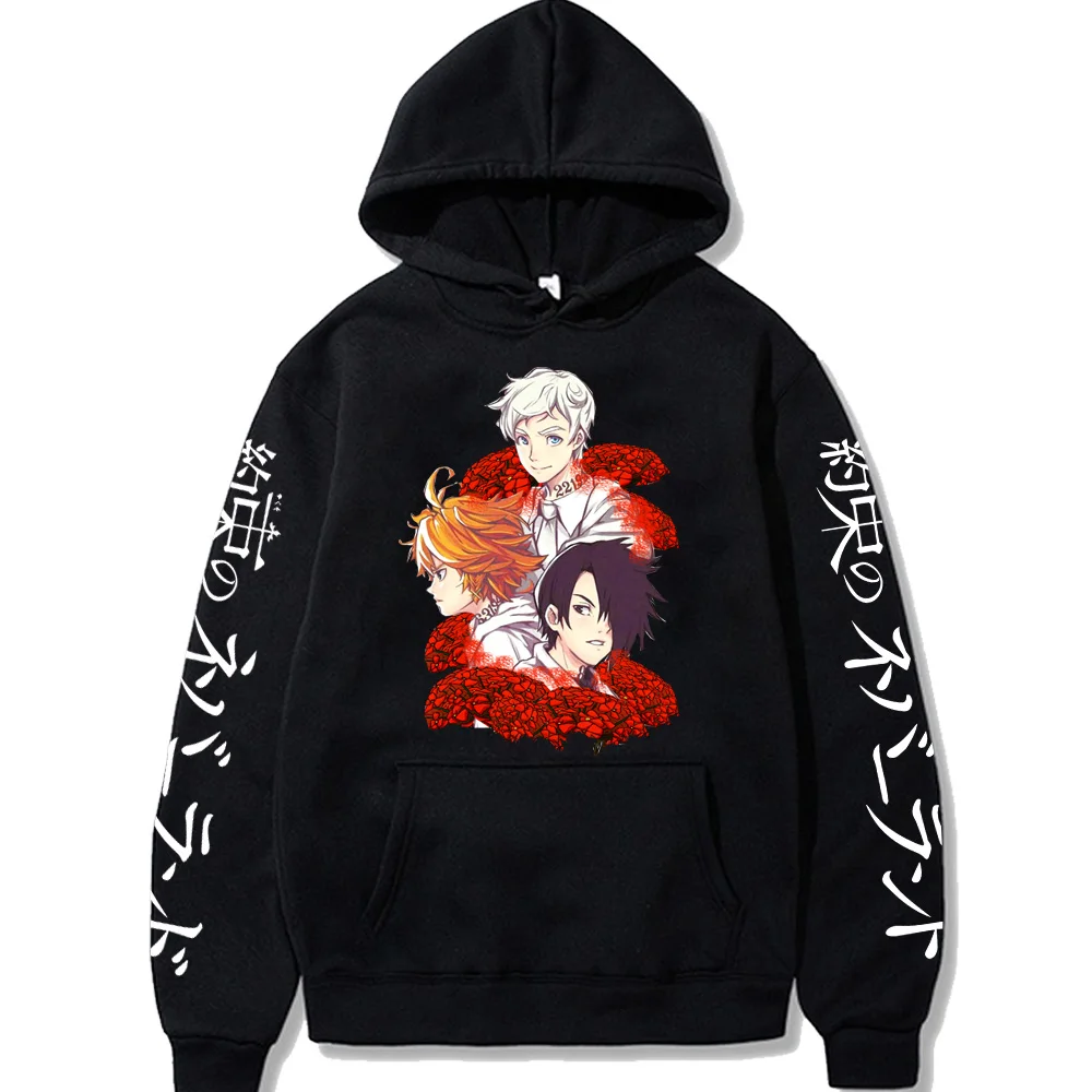 

Hot Harajuku Anime The Promised Neverland Hoodies Loog Sleeve Street Style Hooded Emma Norman Ray Casual Hoodie Sweatshirt