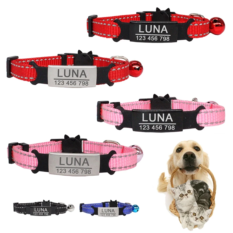

Reflective Nylon Collar Custom Personalized ID Free Engraving Cat Small Dog Nylon Adjustable for Puppy Kittens Necklace