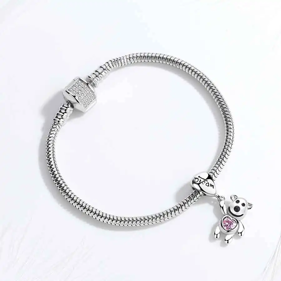 Калетин 925 пробы серебряные шармы милые с надписью мечта медведя эмалированные