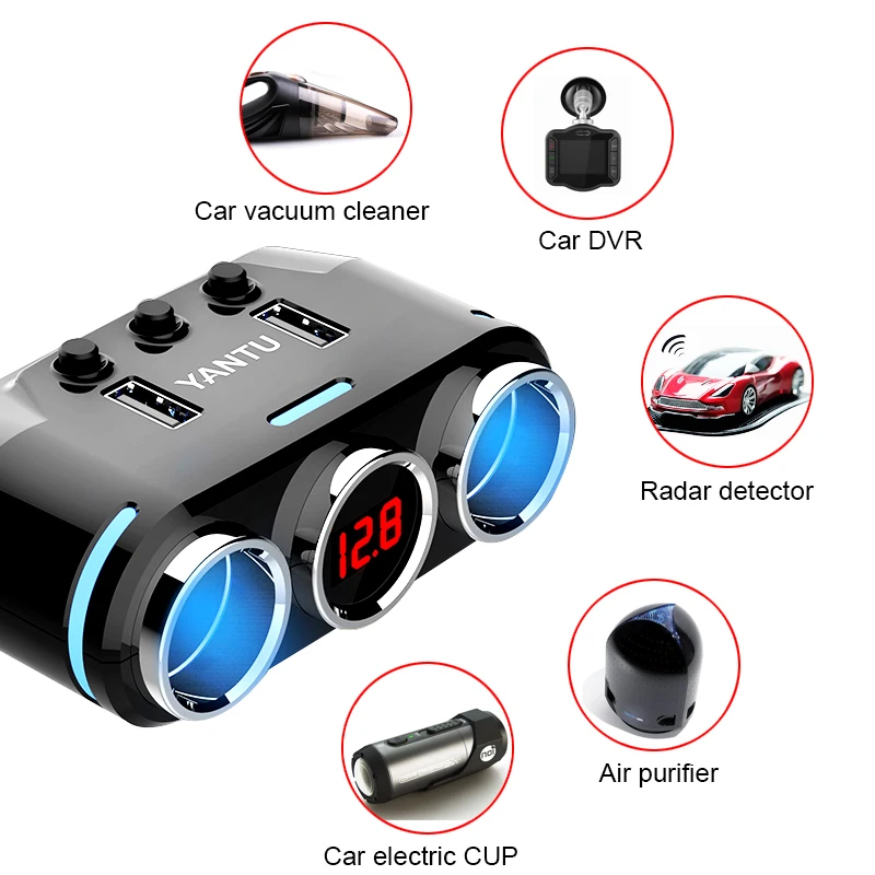 12 V-24 V розетка для автомобильного прикуривателя сплиттер светодиодный Автомобильный USB Зарядное устройство адаптер 3.1A 100W Напряжение обнаружения для телефона MP3 DVR Pad