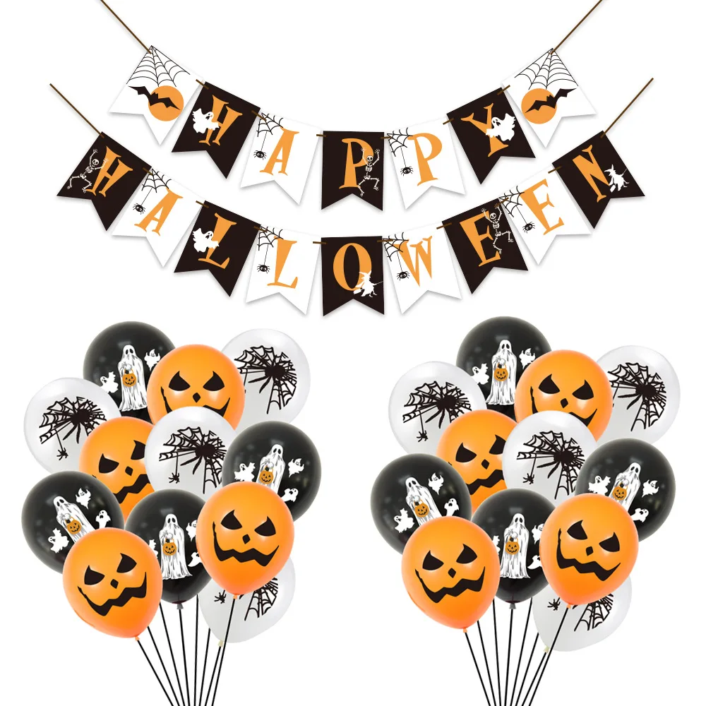 Original new Halloween party decoration products spider pumpkin ghost bat flag latex balloon set
