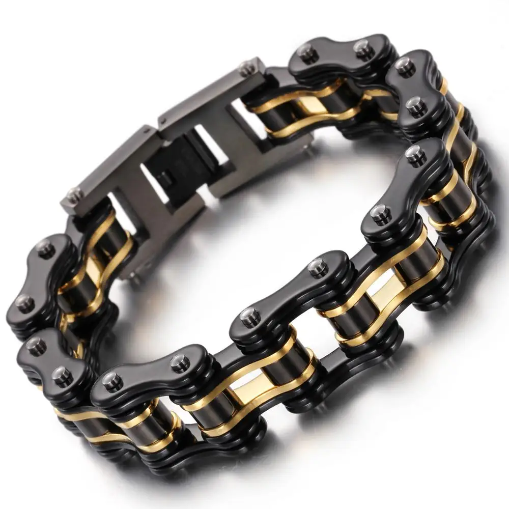 

16mm Wide Hot Sale Men's 316L Stainless Steel Bicycle Biker Chain Bracelet Bangle Jewelry Christmas Gift 8.66inch