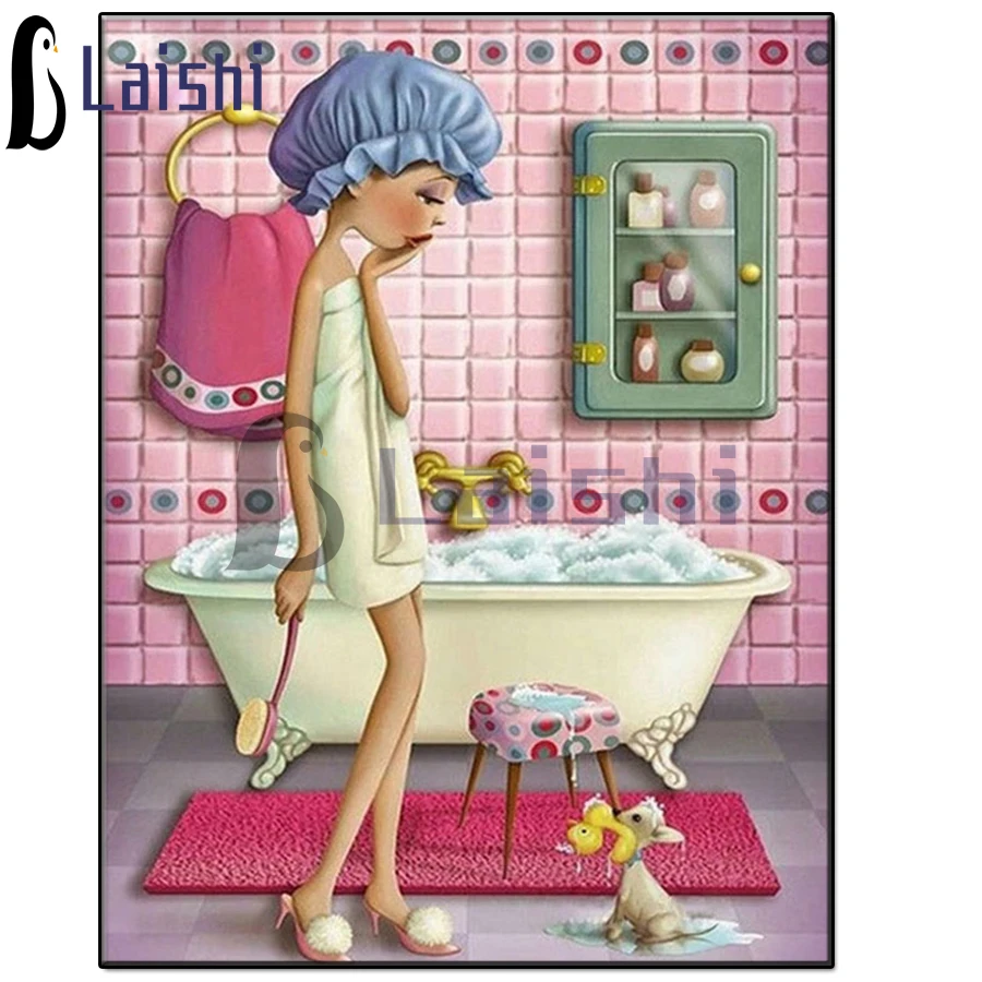 

Полная круглая Алмазная вышивка мультяшная девушка Декор для ванной алмазная живопись 5D Квадрат Ручной 3d подарок картина украшение комнат...