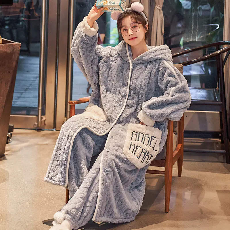 Women Robe Sets Autumn and Winter 2021 New Nightgown Female Thickened Padded Pajamas Female Pajamas Set Pajama Woman Sleepwear
