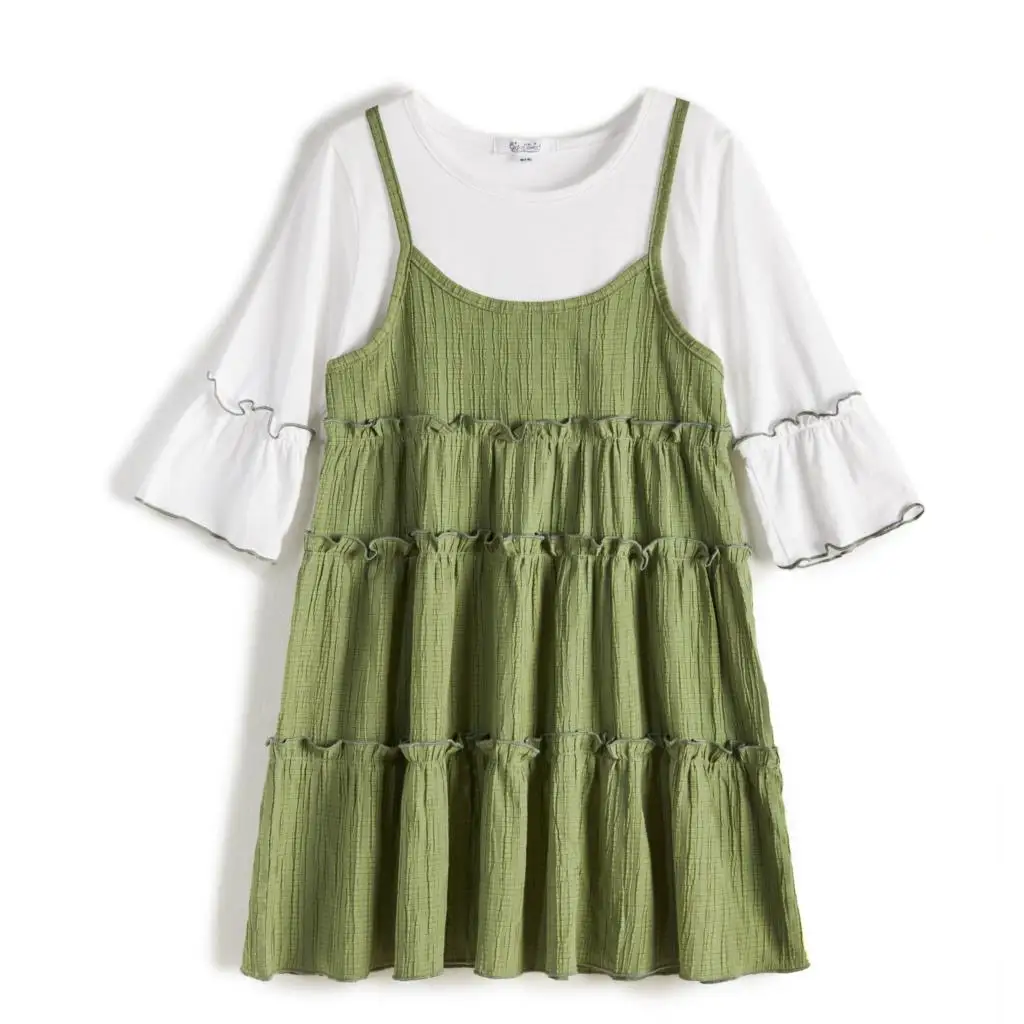 CupofSweet Contrast Dolly Elegant Kiddie Dress Girls Clothing Cropped Sleeve Summer Korean Fashion Casual Dresses | Детская одежда и