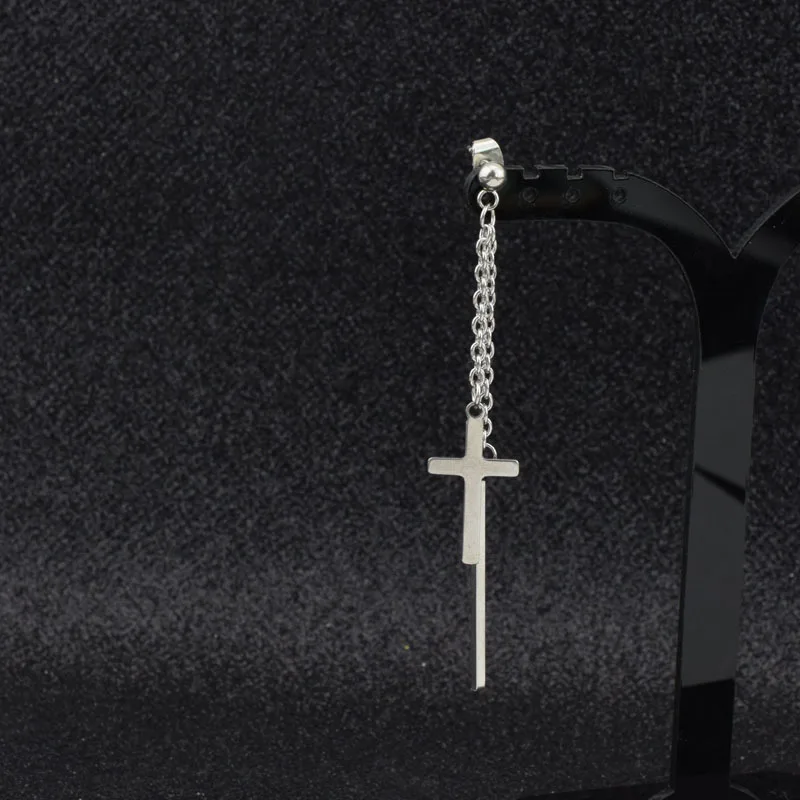 

Single Stainless Steel Cross Shelf Long Tassel Men and Women Earrings Korean Star Celebrity Inspired Classic Earrings Wholesale