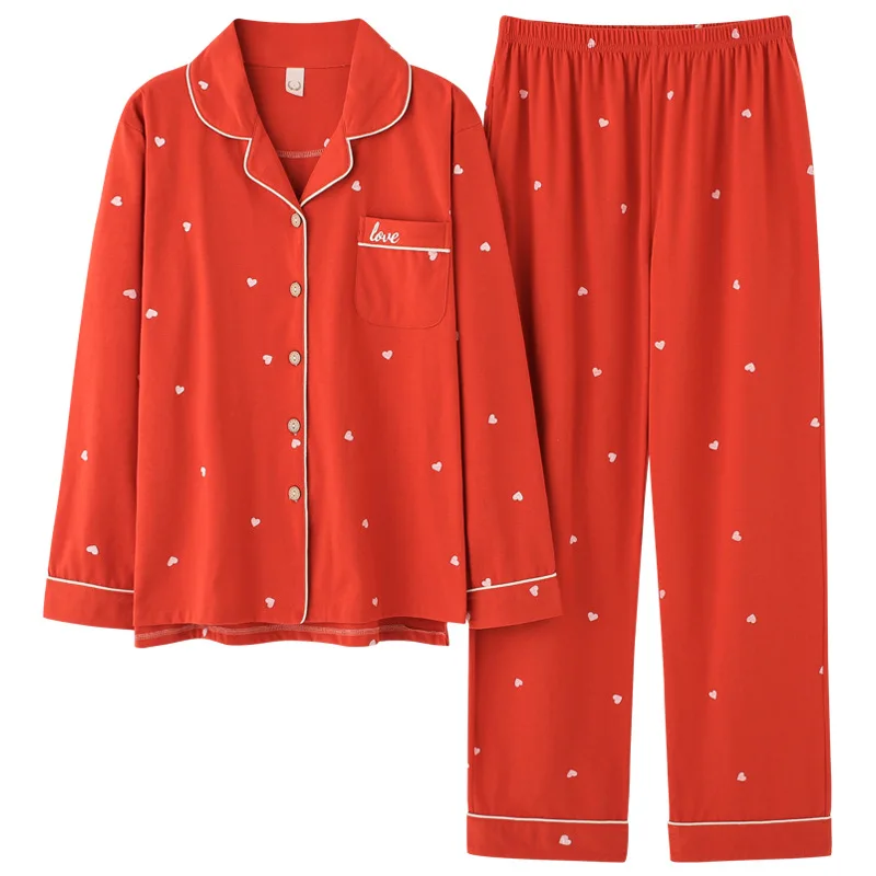 Elegant Light Blue Cardigan Pajamas For Women Winter Warm Cotton Pajamas Kawaii Love Pattern Women Casual Soft Outdoor Sleepwear