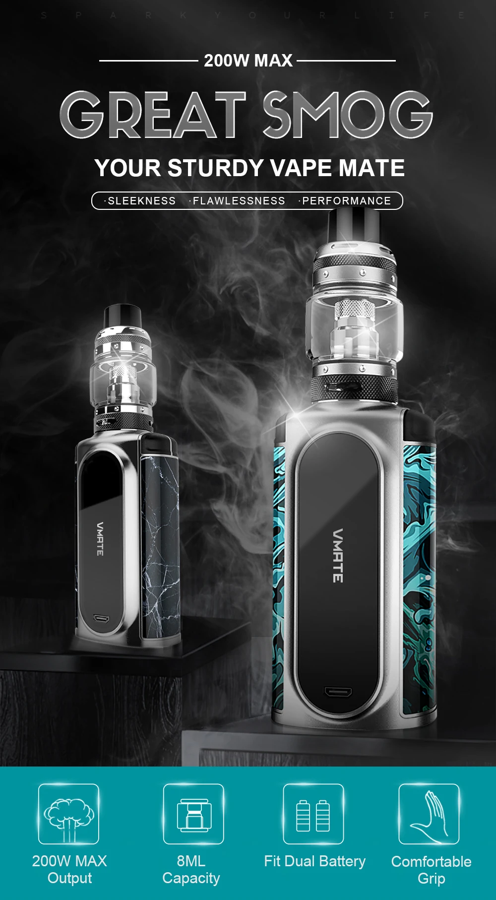 VOOPOO Vmate Vape Комплект 200 Вт мод коробка сигарета электронная вейпер моды 8 мл Uforce T1 танк распылитель без 18650 батарея электронные сигареты испаритель