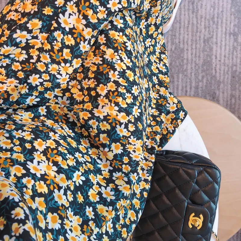 

Summer Beach Maxi Dress Women Floral Print Boho Long Chiffon Dress Square Collar Chiffon Beach Style Sexy Party Dress Robe