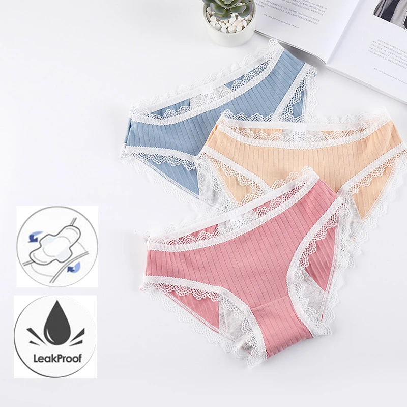 

Cotton Menstrual Panties Leak Proof Period Underwear Women Middle Waist Seamless Briefs With Breathable Menstruelles Femme