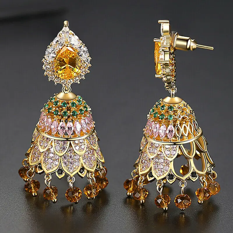 Женские индийские Jhumka Jhumki Висячие колокольчики серьги AAA кубический циркон
