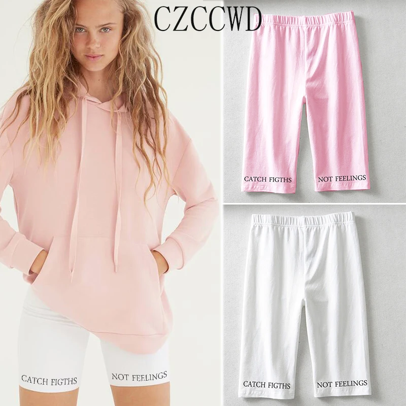 Женские готические короткие леггинсы с буквенным принтом белые модные