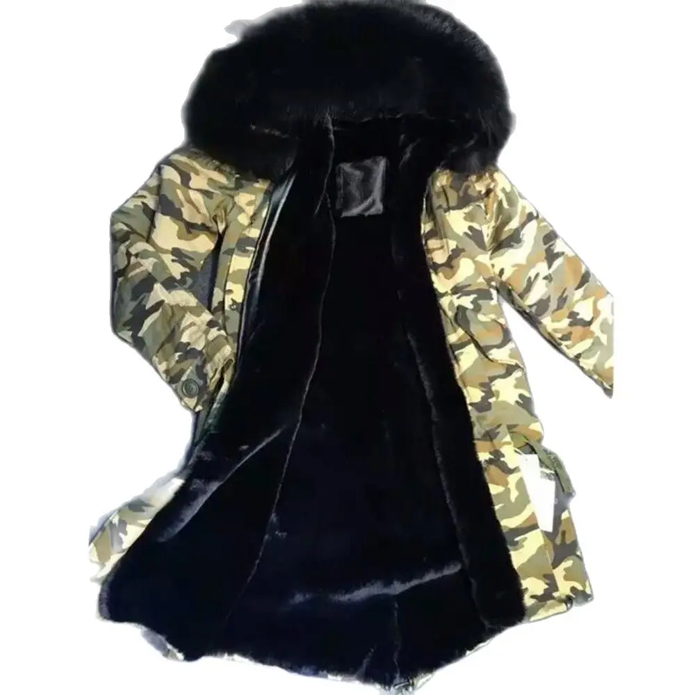 Длинная камуфляжная куртка на подкладке из искусственного меха с большим
