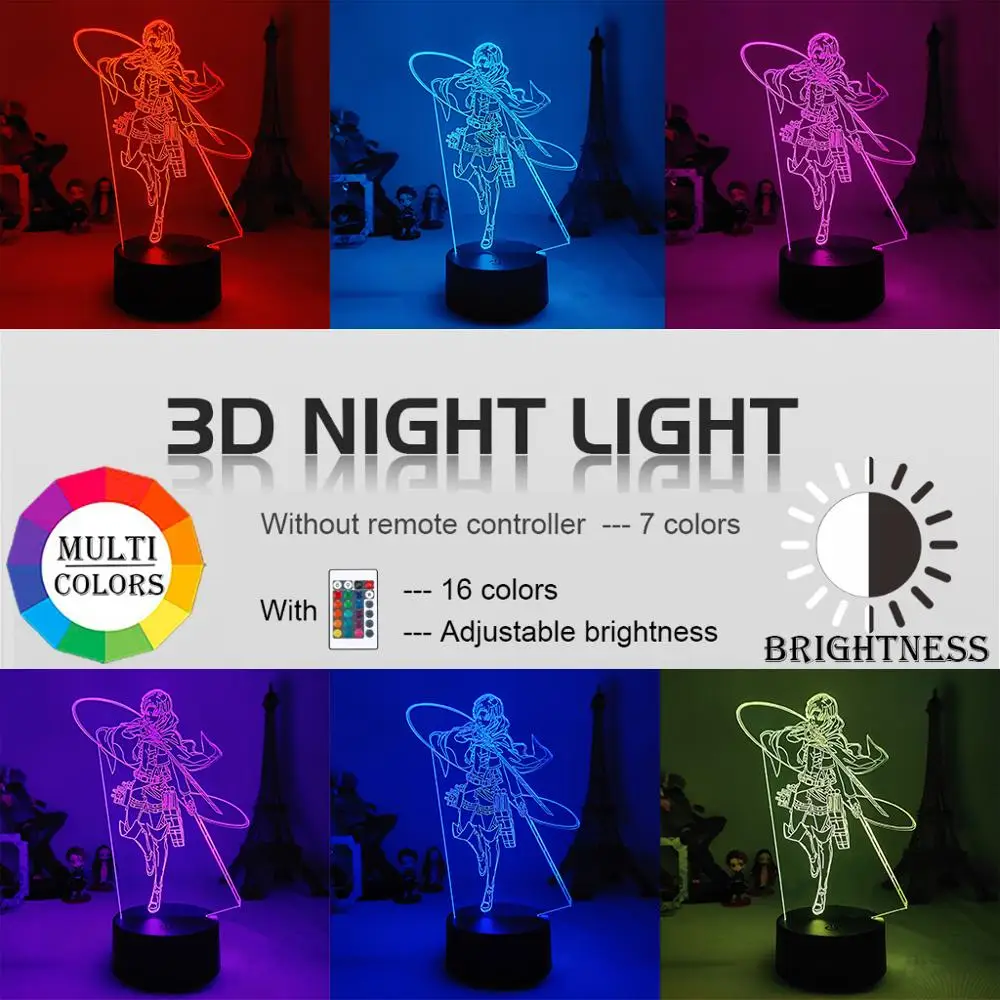 3D Led Night Light Anime Attack on Titan Ackerman Lamp for Room Decor Cool Birthday Gift Kids Bedside Desk Battery | Лампы и освещение