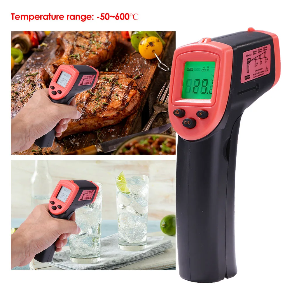 

Термометр HW600,-50 ~ 600 ℃, Бесконтактный промышленный цифровой высокотемпературный инфракрасный пистолет, лазерная указка для кухни