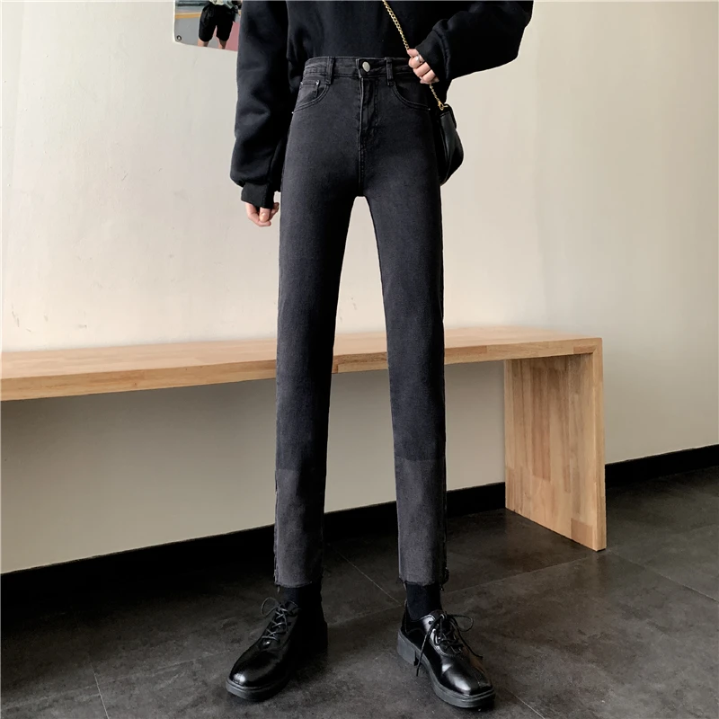 

2020 Autumn and Winter New High Waist Straight Jeans Women's Large Size Fat mm Slim Slimming Stretch Ankle-Length Cigarette