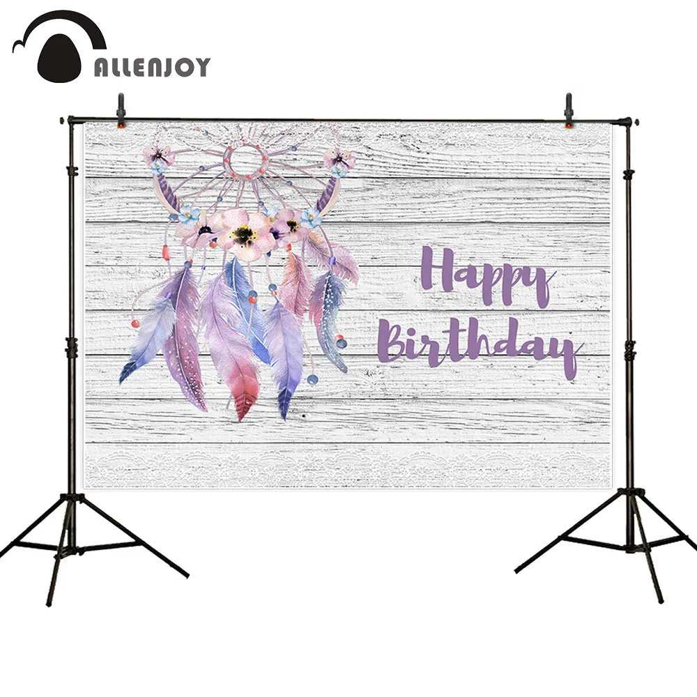 

Allenjoy фон фиолетовый красивый ловец снов декорация богемный бохо перья белая деревянная доска пользовательский фон