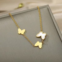 korean fashion cute resin butterfly necklace for women stainless steel necklace charm choker statement jewelry collier gift