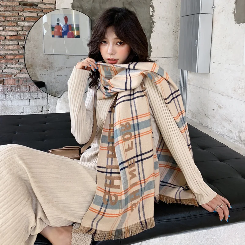 Женский шарф в клетку из кашемира с надписью европейском и американском стиле