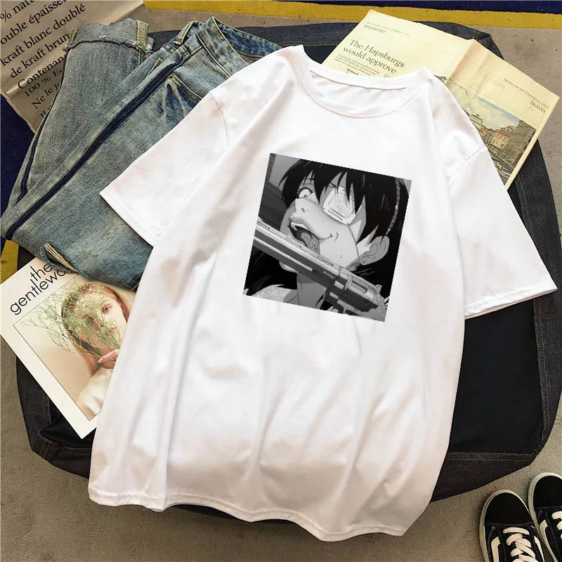 

Ikishima Midari Japan Kakegurui Cartoon Game Oversized T-shirt Anime Harajuku Loose Sketch T-shirt Short Sleeve Top 90s Killua